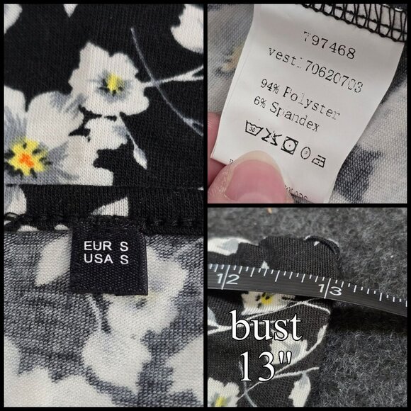 Floral Halter Neck Tank ✦ Black & White Print ✦ Tie-Back Stretch Fit Top S EUC - Picture 7 of 10